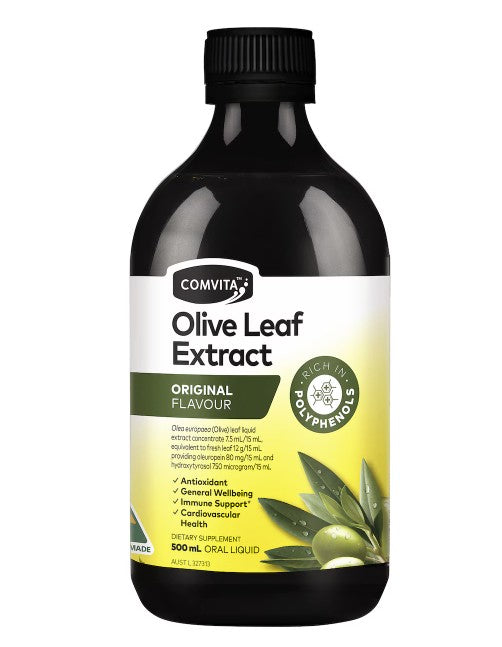 Bottle of Comvita Olive Leaf Extract Original Flavour on a white background