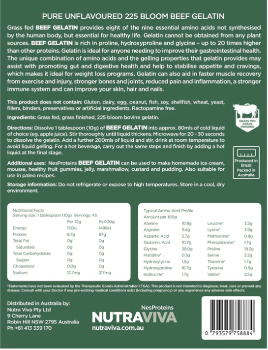 NutraViva Nes Proteins Beef Gelatin - Grass Fed Grass Finished 450g